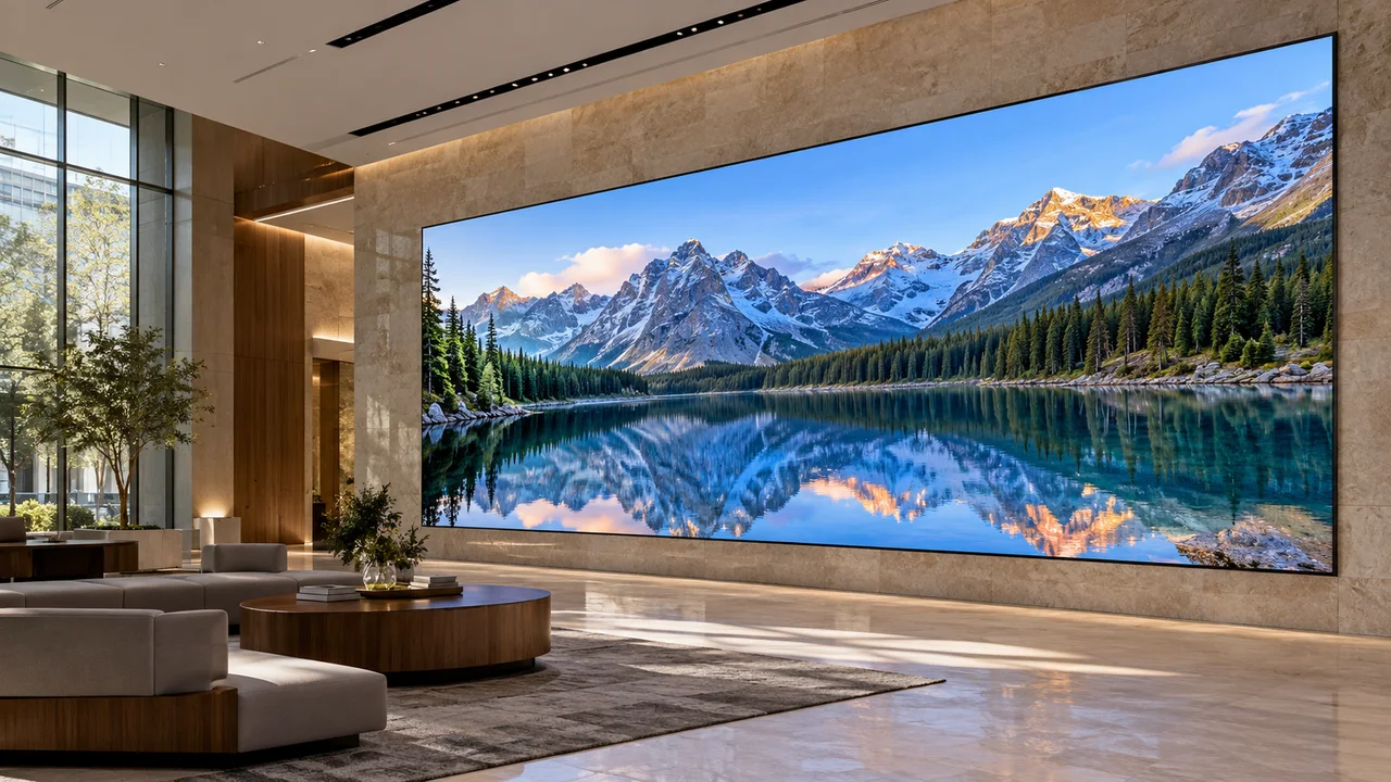 Corporate lobby video wall — AI-generated illustrative image